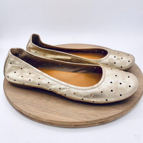 Kork Ease Shoes Womens 11 43 Gold Leather Perforated Ballet Flats - Picture 1 of 11